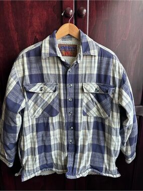 Vintage 90s Men's Blue Plaid Shirt Jacket